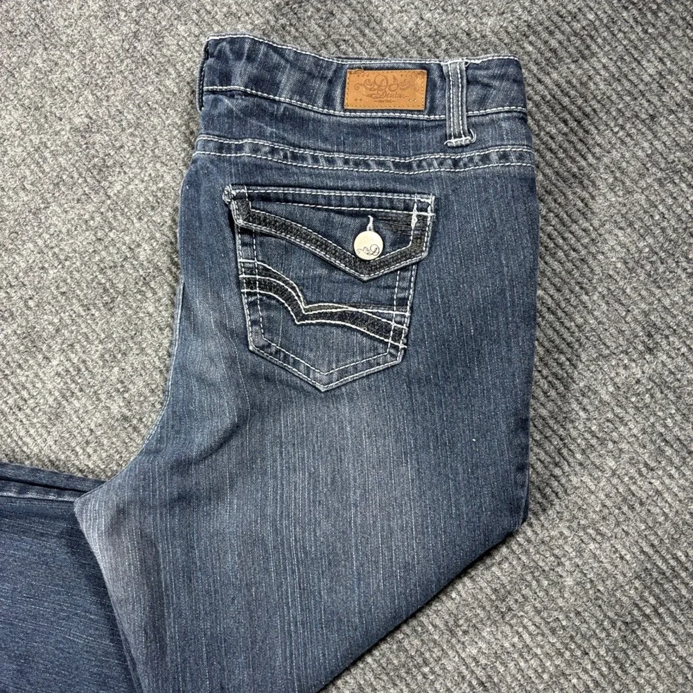 DO Denim Bootcut Jeans Womens 14 Dark Blue Thick Stitch Flap Pocket Y2K Style - Picture 2 of 15